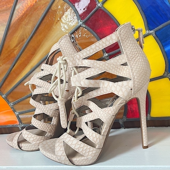 Sam & Libby cream open toe lace up sandals high… - Picture 7 of 12